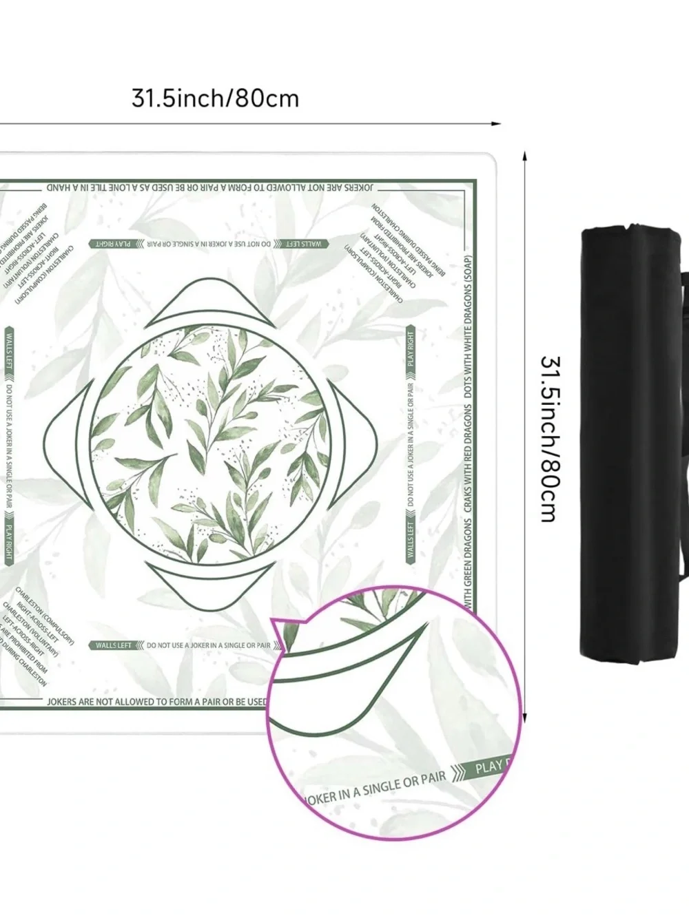 Mahjong Mat-Non-Slip Mahjong Cover With Storage pockets, Deyimmei, 31.5” sq